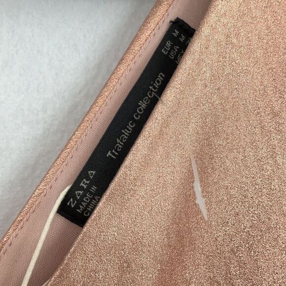 Zara Rose Gold Metallic Ruffle Mini Dress Size Medium - Picture 3 of 16